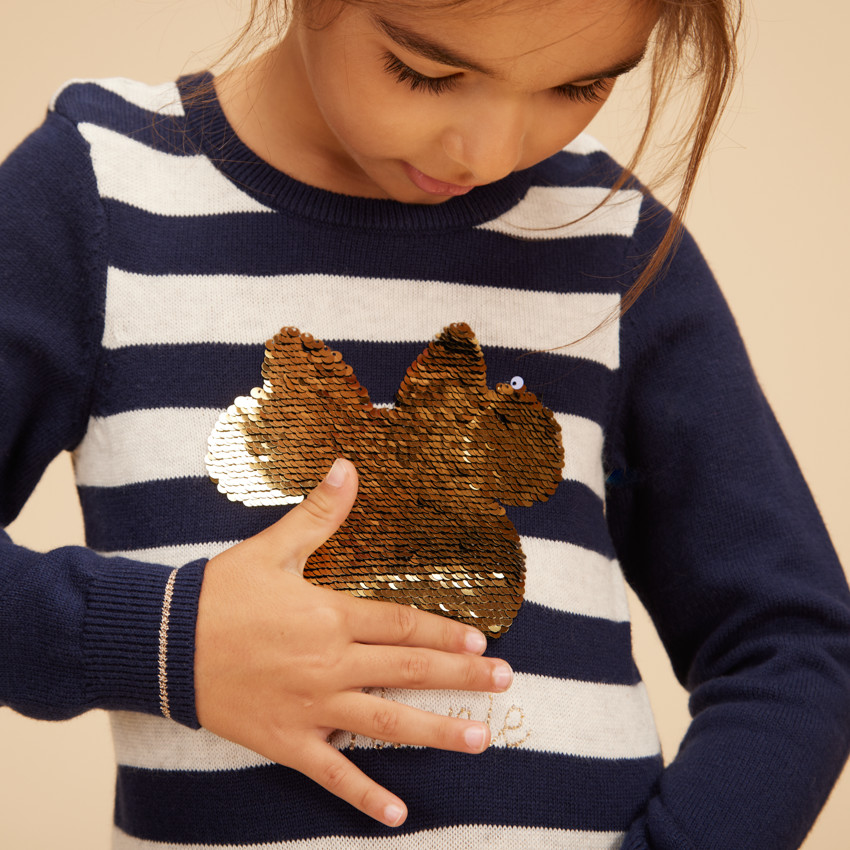 Robe rayée print Minnie Disney en sequins magiques pour fille 