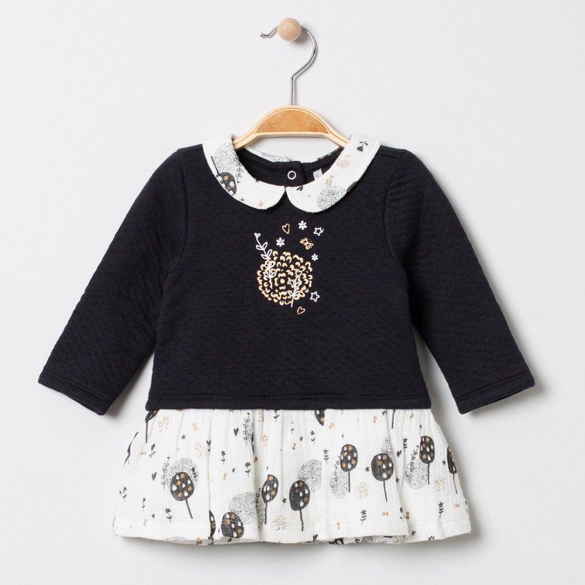 Robe manches longues effet 2 en 1 à motif floral et paillettes 
