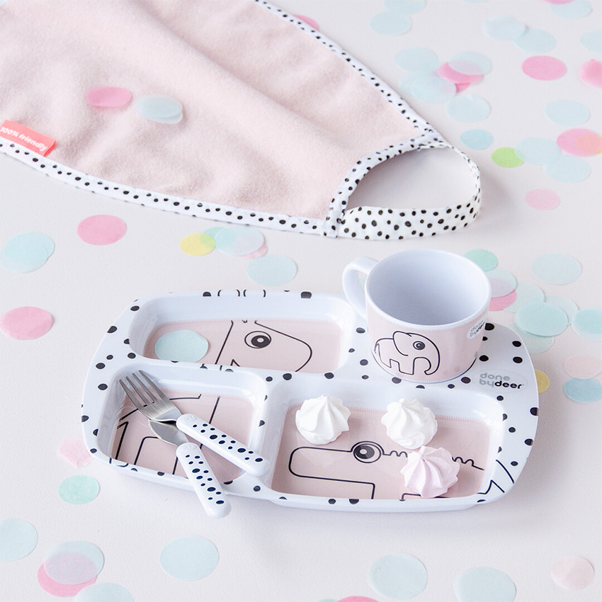 Coffret repas avec plateau à compatiments - Happy Dots Powder Main Coffret repas avec plateau à compatiments - Happy Dots Powder
