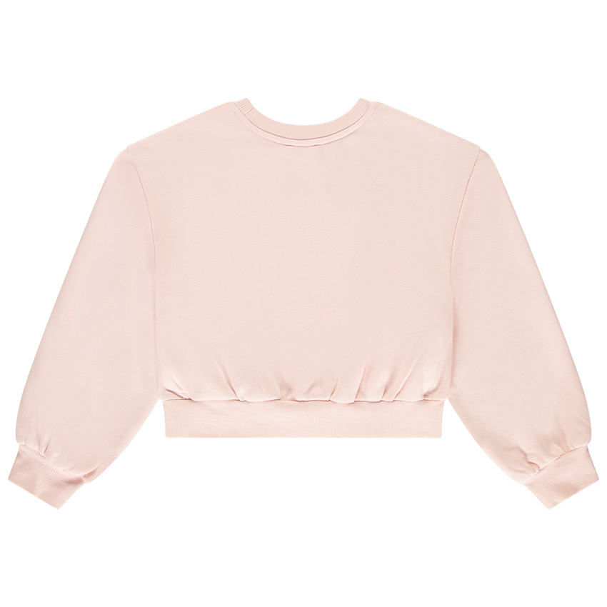Sweat french terry court uni avec broderie anglaise fille 