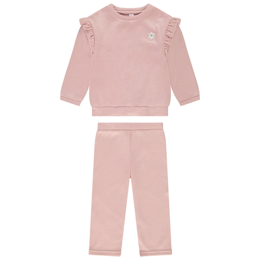 Ensemble 2 pièces uni avec broderie fleur pour bébé fille 