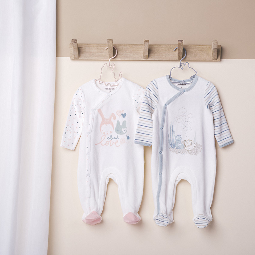 Dors-bien en velours à manches rayées print chat 