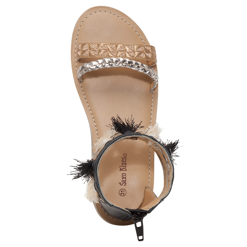 Nu-pieds avec brides irisées et pompons 