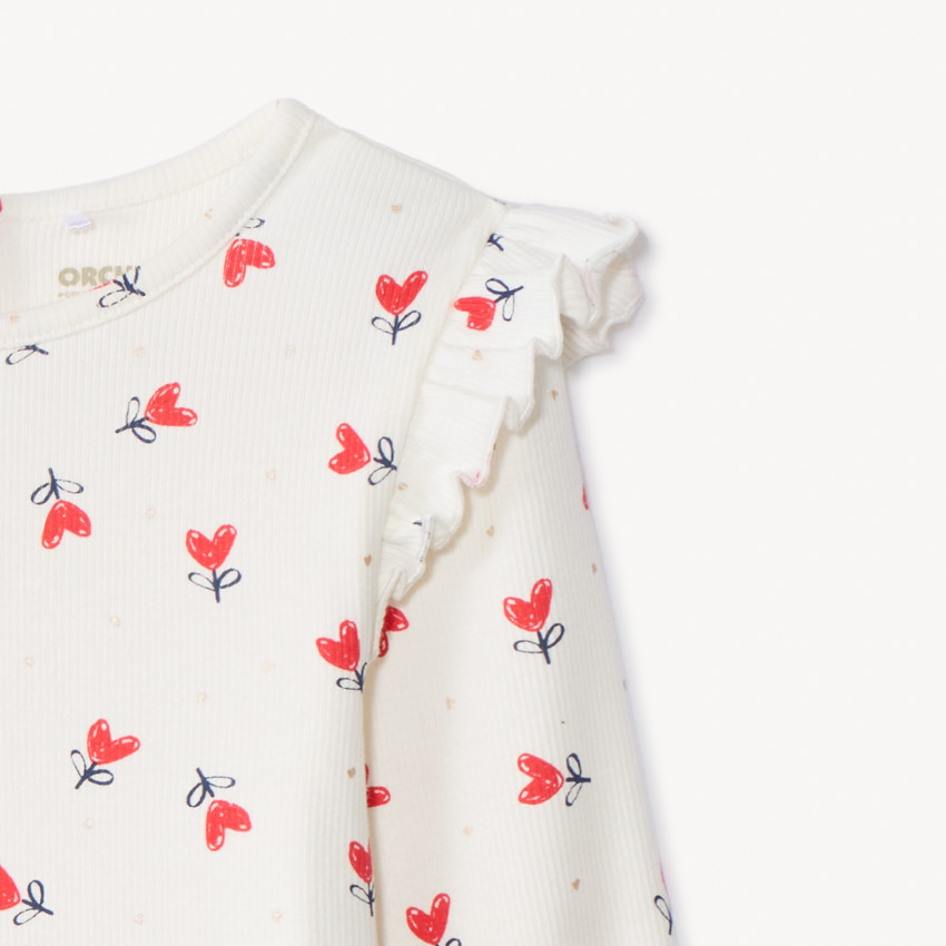 T-shirt manches longues côtelé imprimé cœurs pour bébé fille 