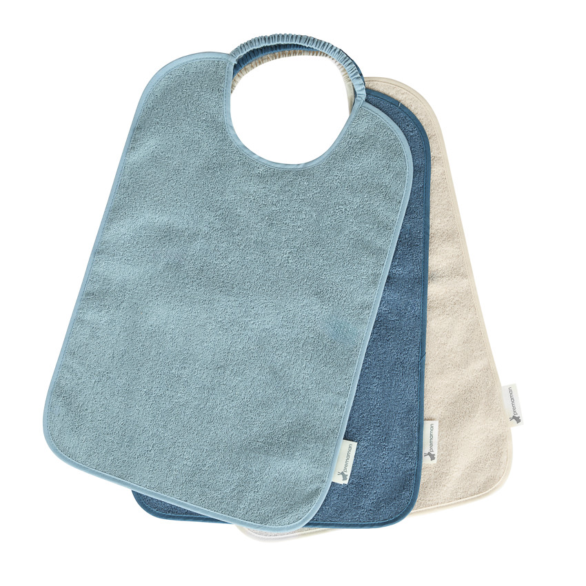 Lot de 3 bavoirs éponges à enfiler - Bleu