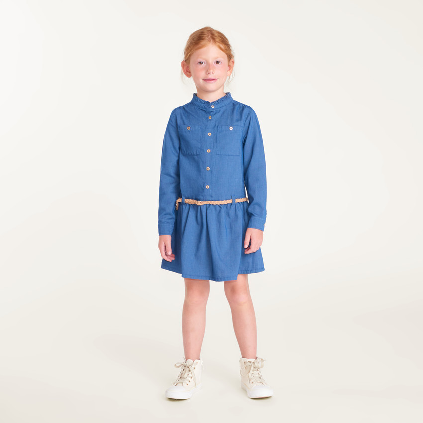 Robe chemise fille avec ceinture tressée