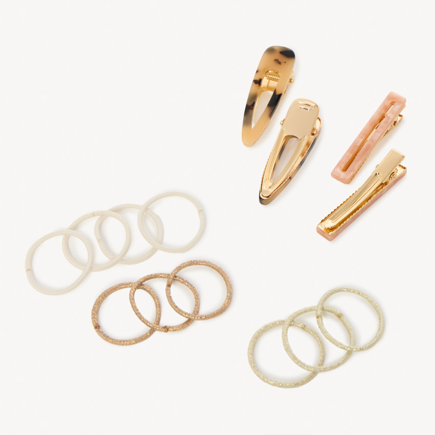 Set de 4 barrettes + 10 élastiques fantaisie pour fille 
