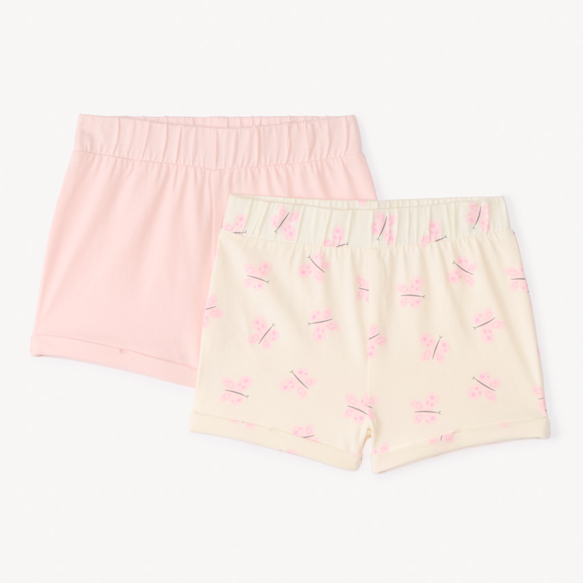Lot de 2 shorts en jersey uni et imprimé fantaisie pour bébé fille