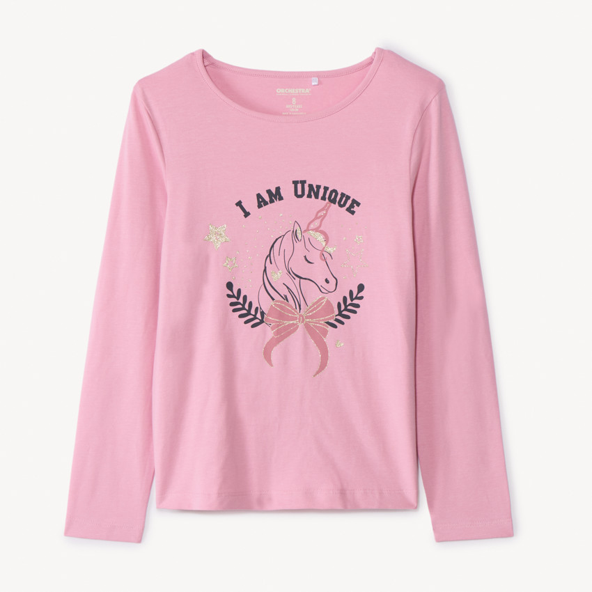 T-shirt manches longues à print pailleté pour fille