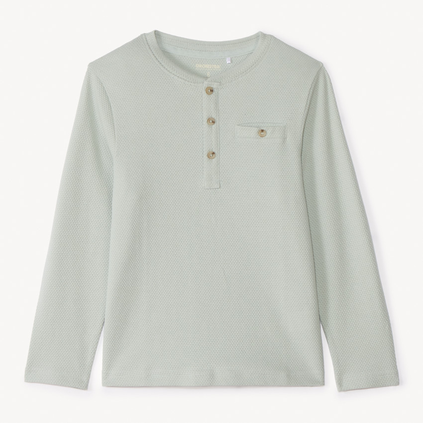 T-shirt manches longues uni à col tunisien pour garçon