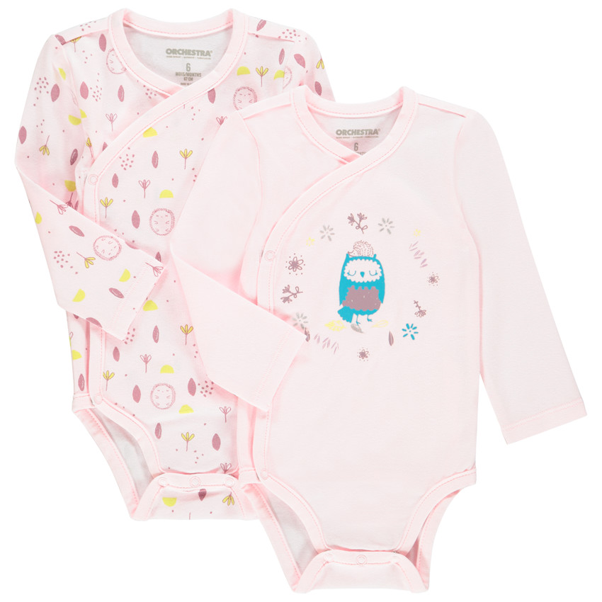 Lot de 2 bodies manches longues en coton pour bébé fille 