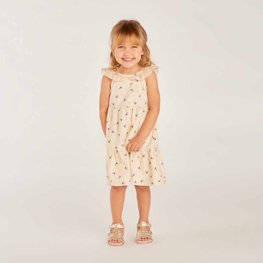 Robe sans manches à col en broderie anglaise imprimé cerises pour fille 