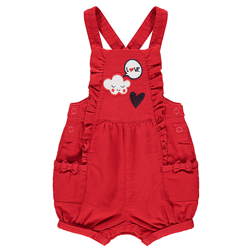 Salopette rouge forme boule avec badges patchés et volants 