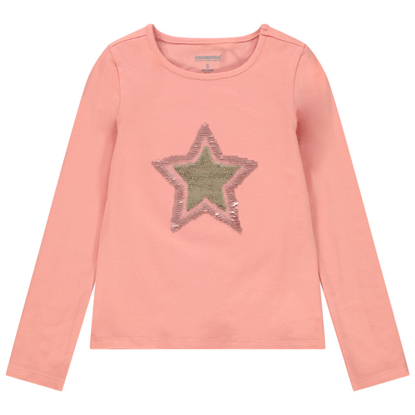 T-shirt manches longues uni à étoile en sequins magiques 