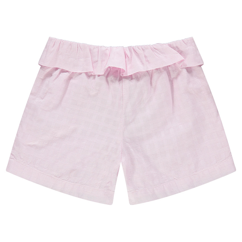 Short en coton avec motif ton sur ton et taille volantée 