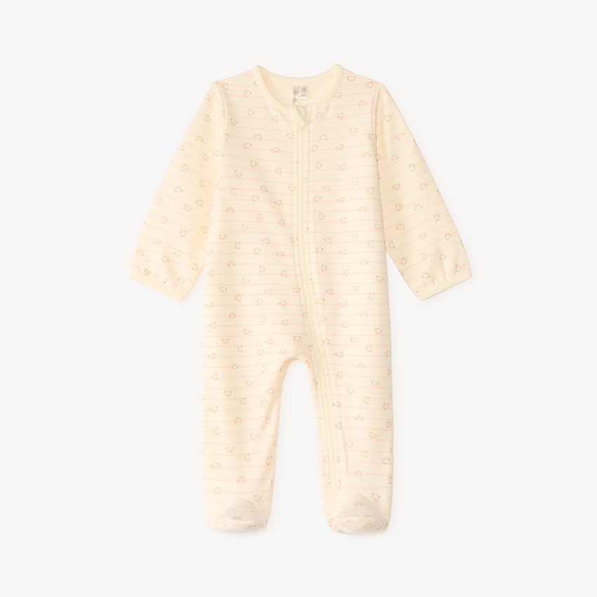 Dors-bien zippé en velours rayé bébé fille