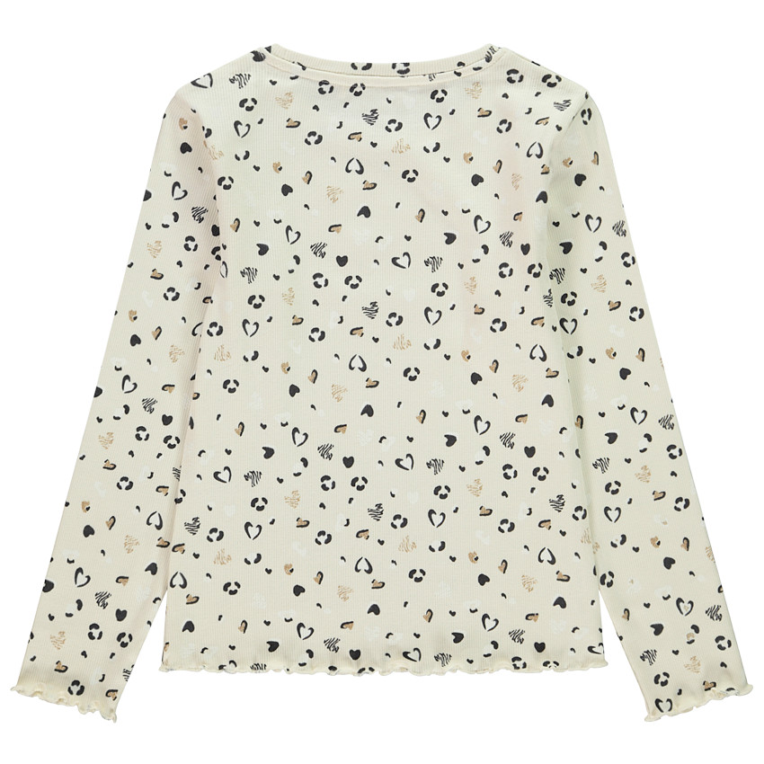 T-shirt manches longues en maille côte imprimé fantaisie pour fille 