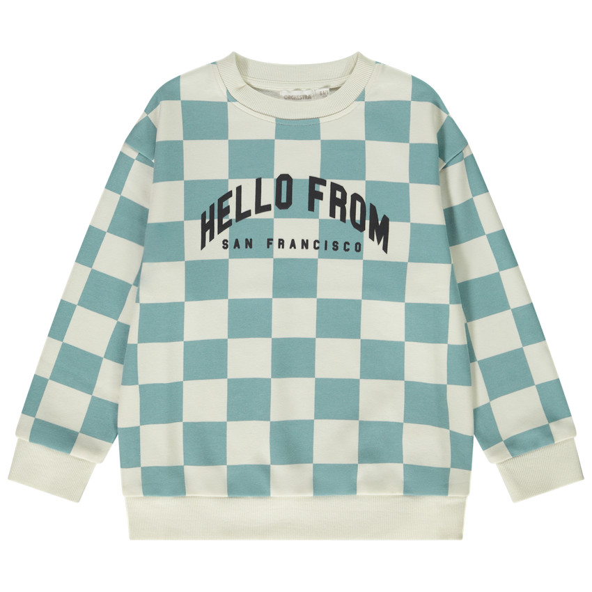 Sweat oversize imprimé damier et puff print pour garçon
