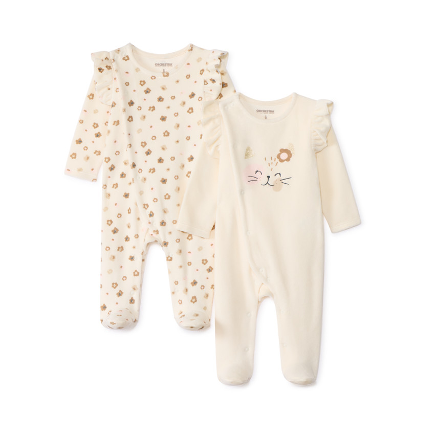 Lot de 2 dors-bien fantaisie en velours pour bébé fille avec ouvertures différentes selon l'âge 