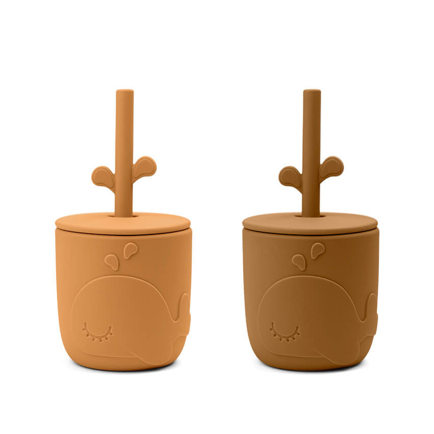Lot de 2 gobelets avec paille Peekaboo - Wally Moutarde 