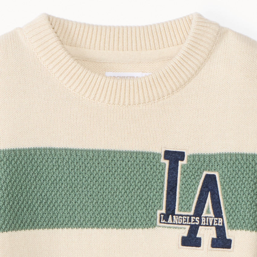 Pull en tricot fantaisie rayé avec patch pour garçon 