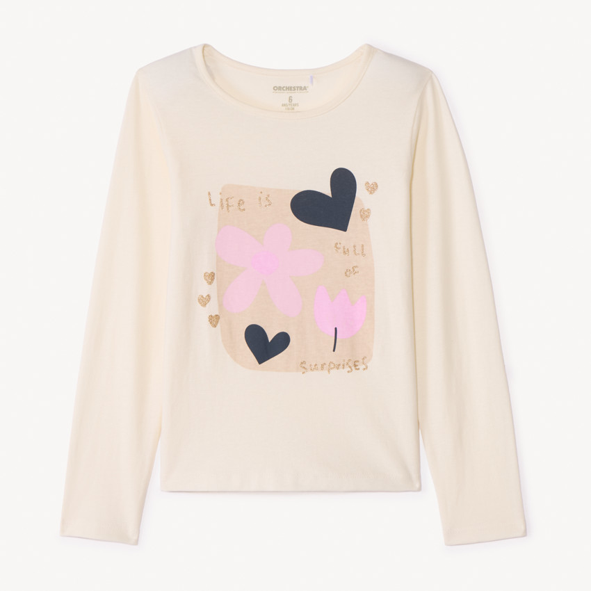 T-shirt manches longues printé à paillettes pour fille 