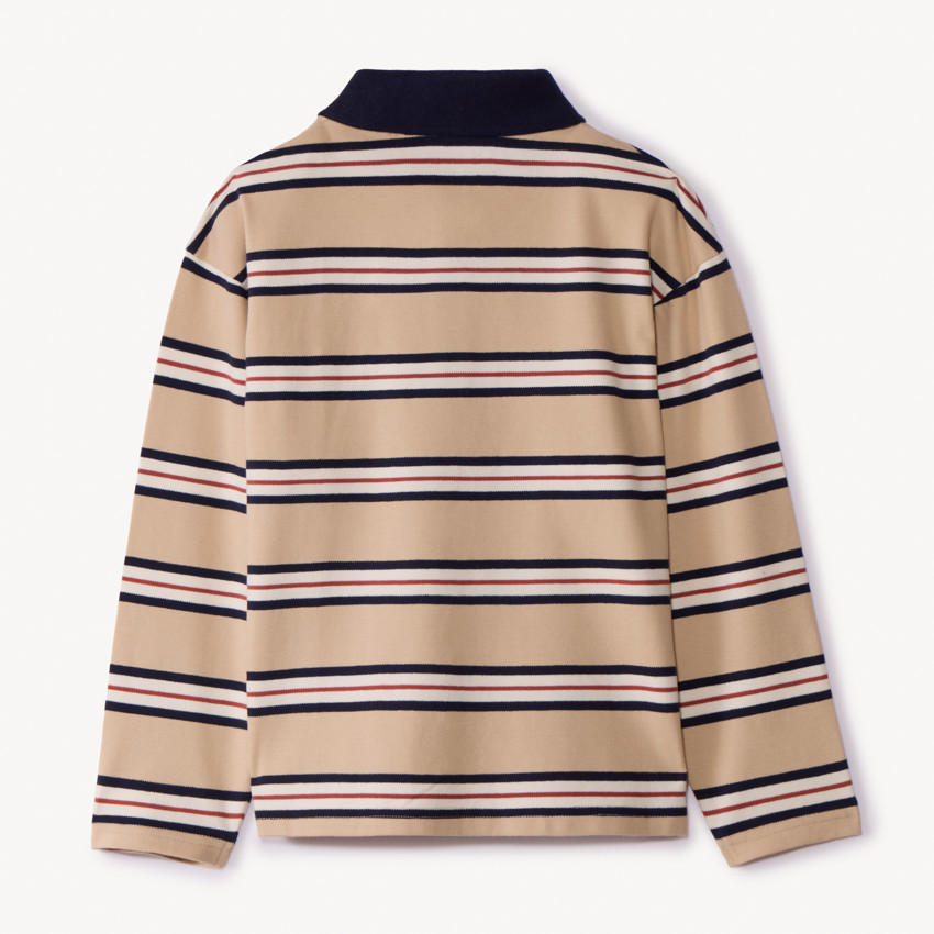 Polo manches longues rayés à rayures et badge fantaisie pour garçon 