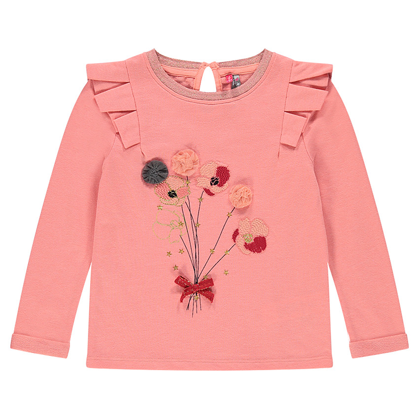 Sweat en molleton chiné avec volants et fleurs fantaisie 