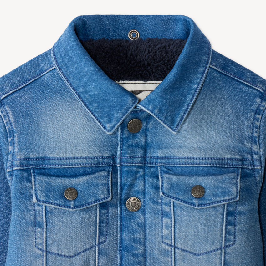 Veste en jean bébé garçon avec capuche amovible contrastée  