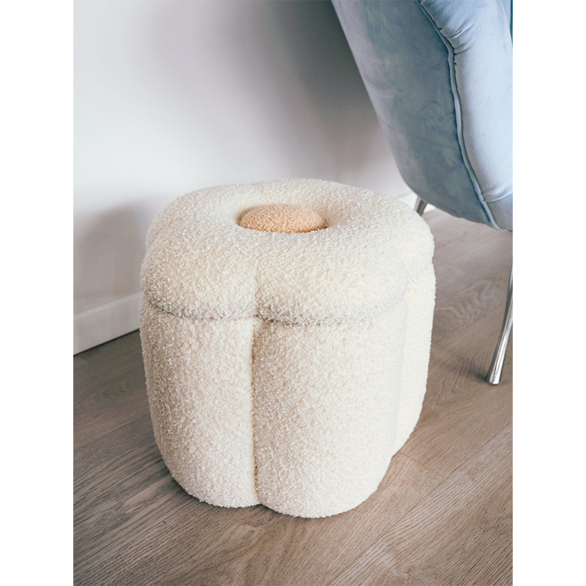 Pouf et coffre à jouets Fleur Blanc Cassé 