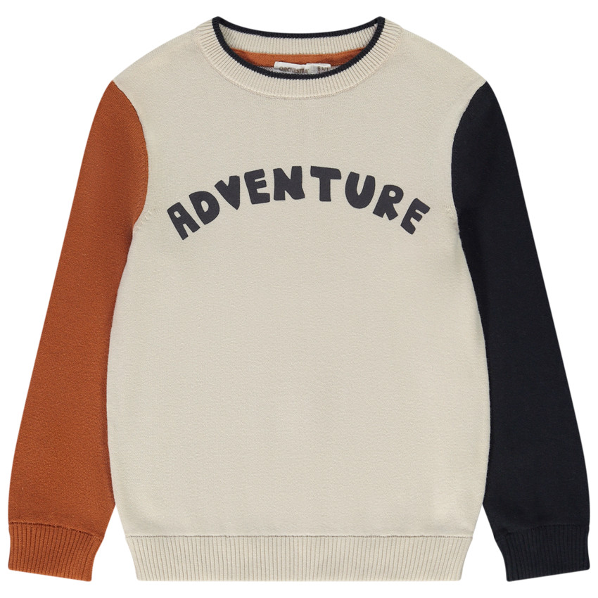 Pull en coton effet color block avec print fantaisie pour garçon 