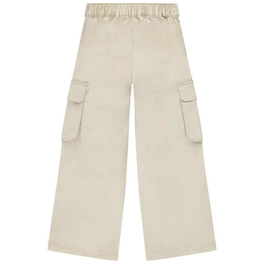 Pantalon droit effet cargo en toile avec ceinture à nouer fille 