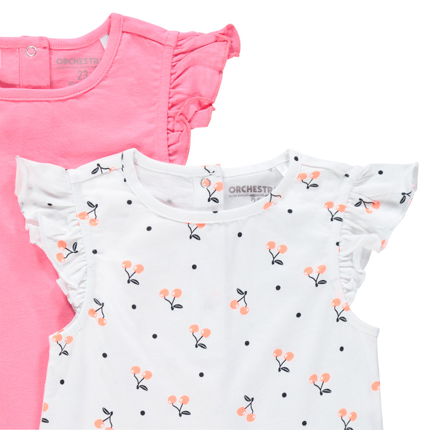 Lot de 5 t-shirts manches courtes pour bébé fille imprimés / unis 