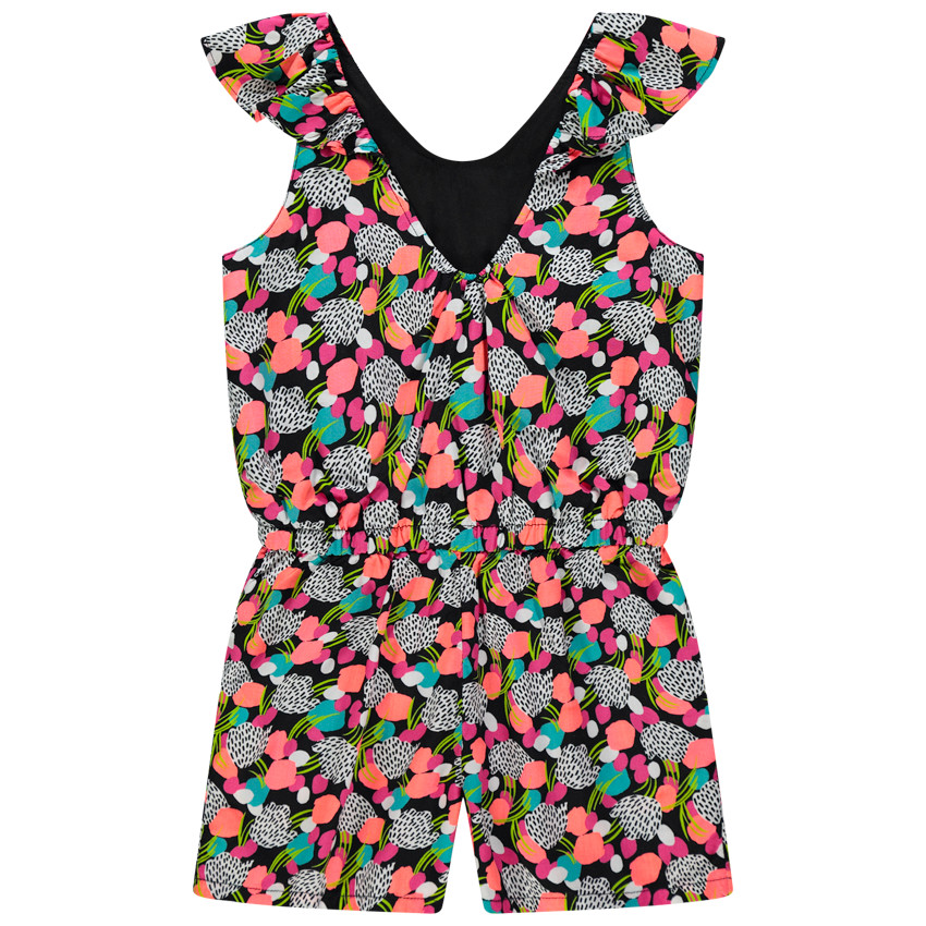 Combishort à fleurs all-over et bretelles volantées 