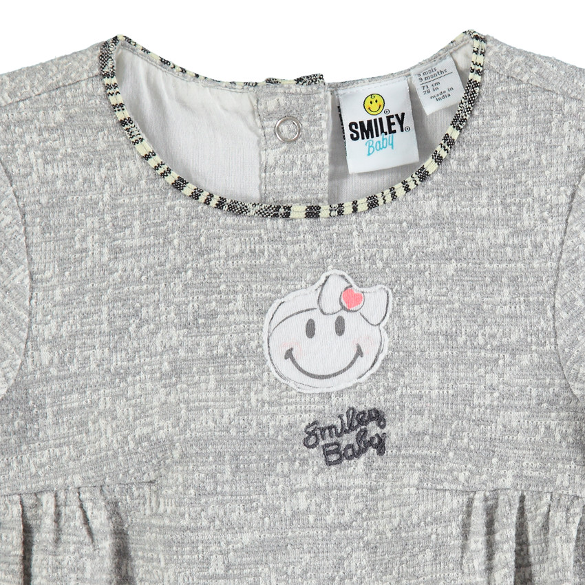 Robe manches longues en maille fantaisie avec Smiley Baby printé 