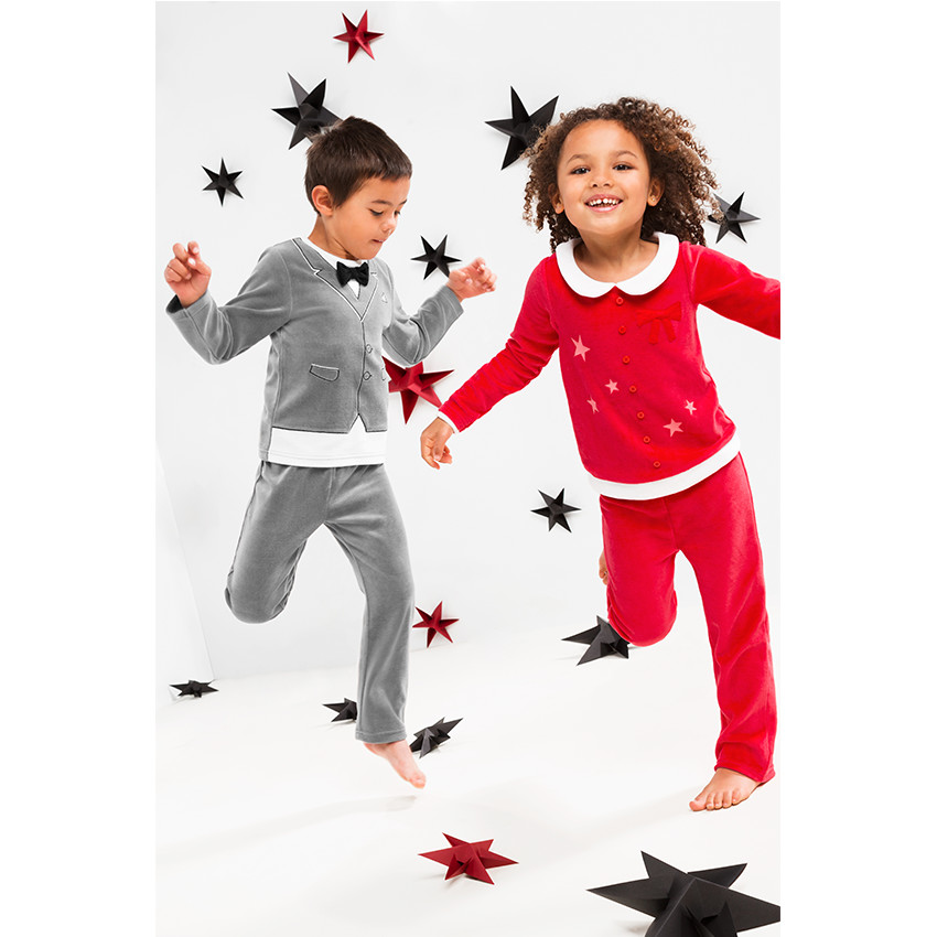 Pyjama en velours effet costume avec noeud papillon  