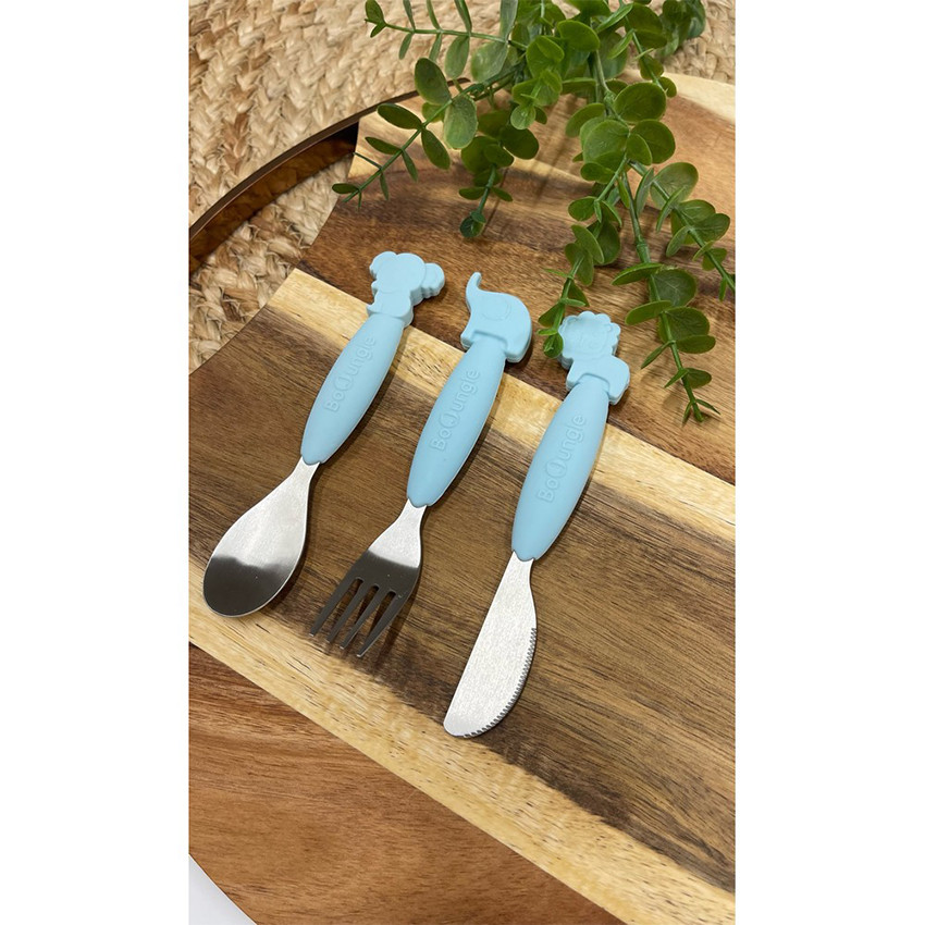 Set de couverts cuillère-fourchette-couteau silicone Bleu  