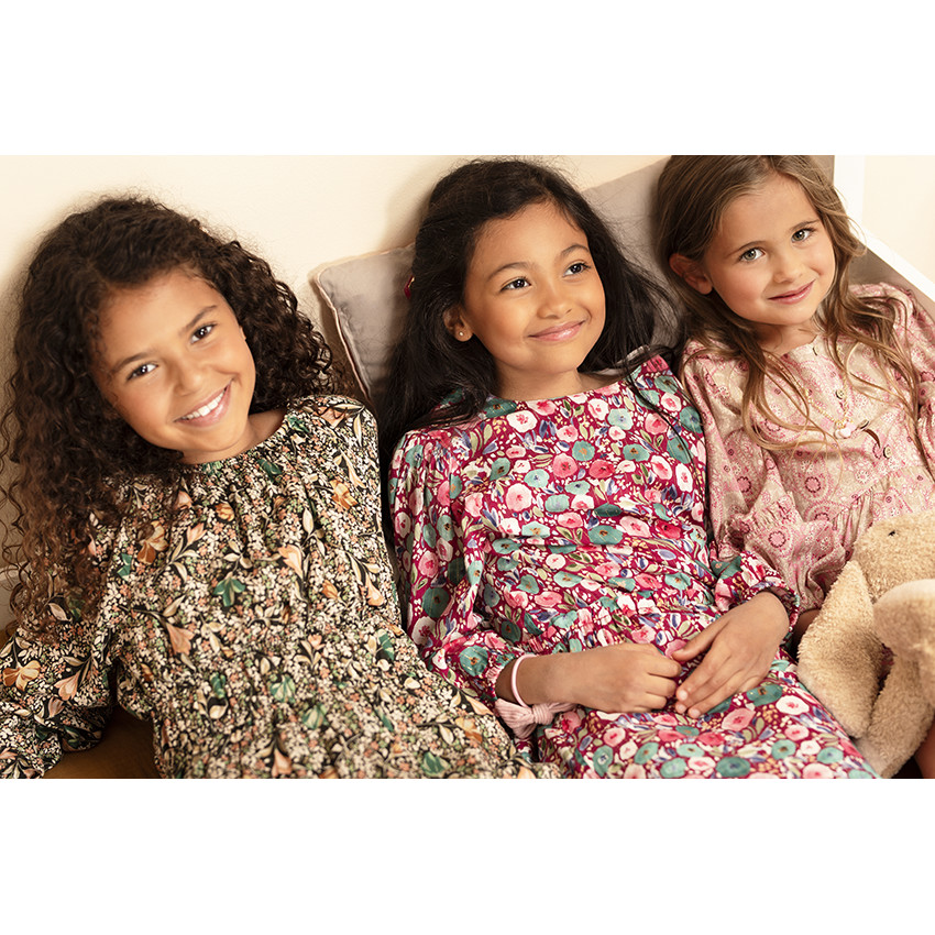 Robe manches longues bouffantes imprimé fleuri pour fille 
