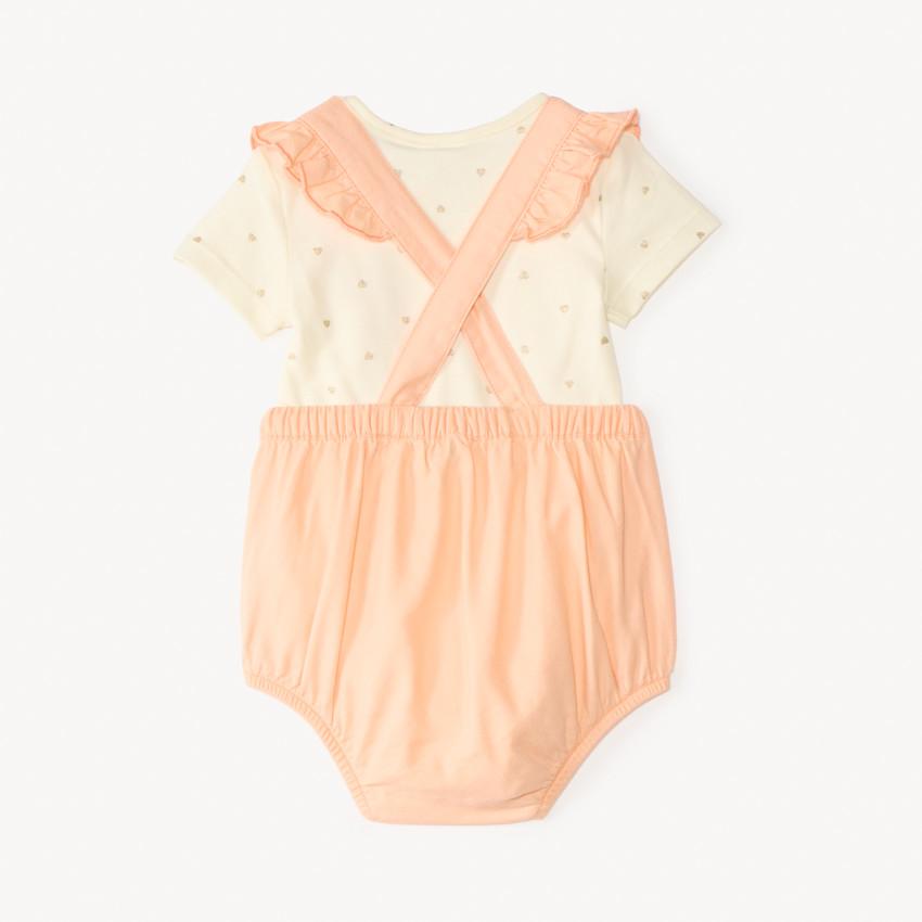 Ensemble court 2 pièces body + barboteuse fantaisie à cœurs pour bébé fille  