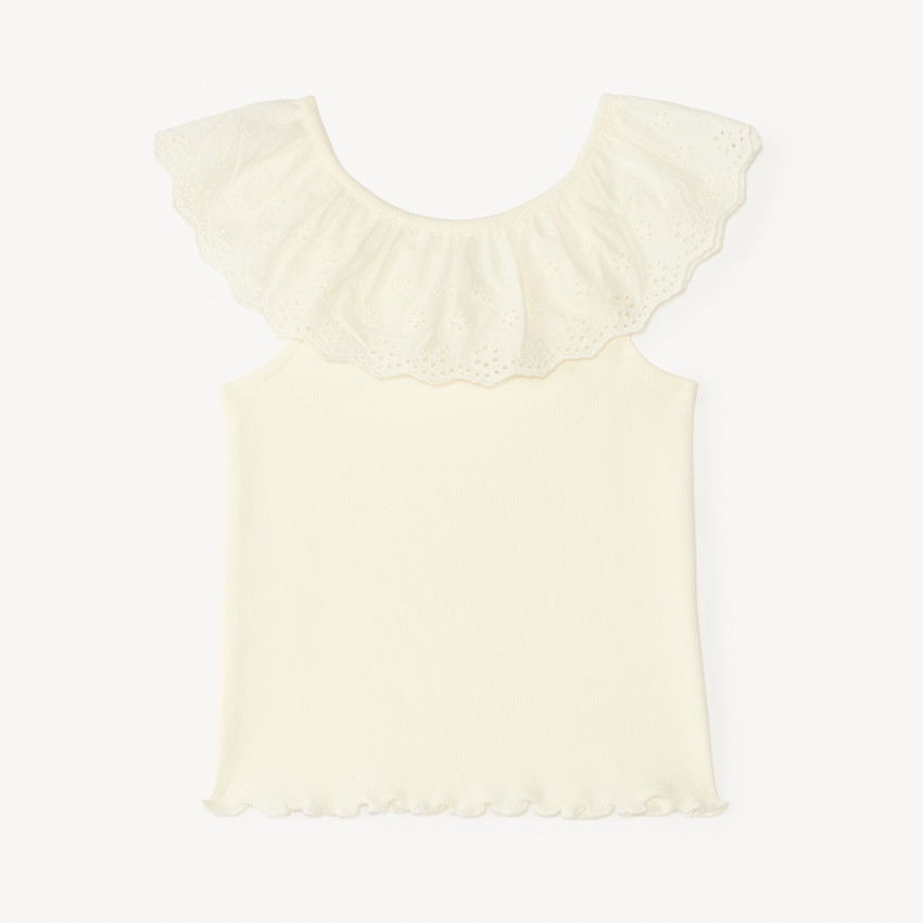 Débardeur à collerette volantée en broderie anglaise pour bébé fille 