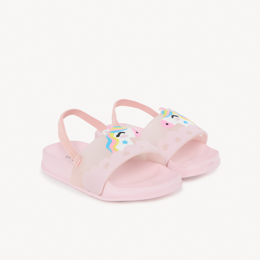 Claquette licorne en relief pour fille - avec lanière selon la pointure  