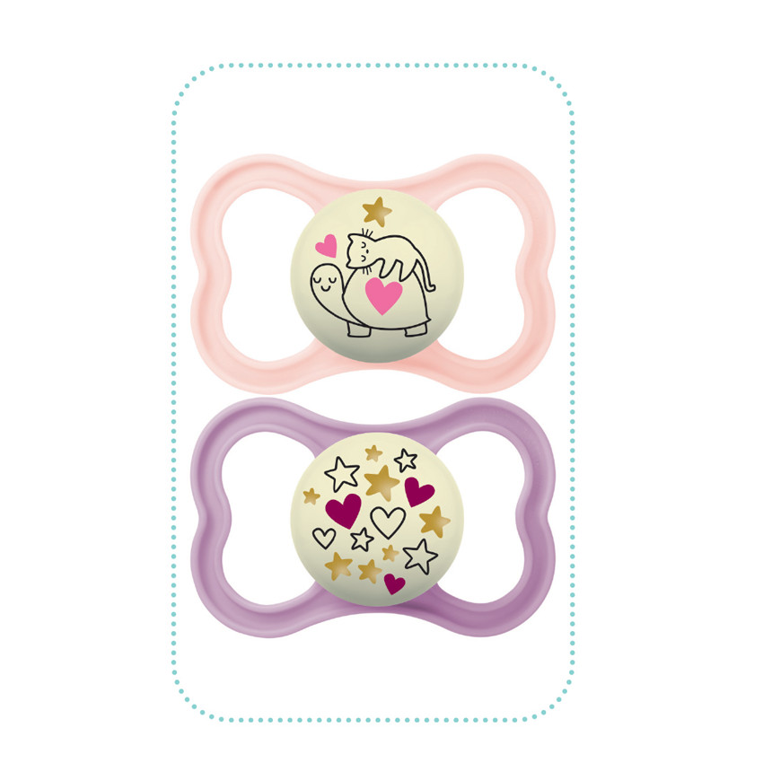 Lot de 2 sucettes en silicone SUPREME NUIT 6m+ 