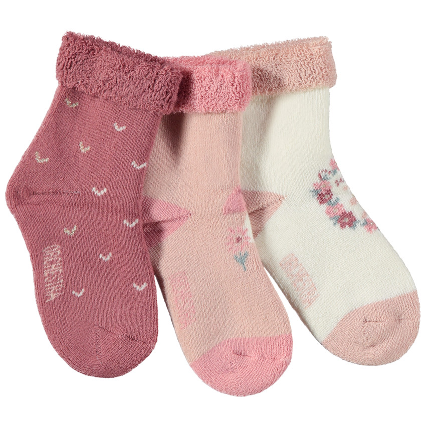 Lot de 3 paires de chaussettes revers bouclette pour bébé fille 