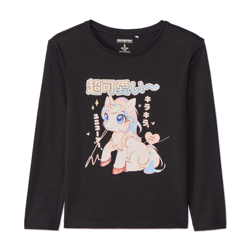 T-shirt manches longues print licorne kawaii pour fille