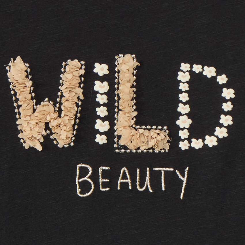 T-shirt manches longues uni noir fantaisie pour fille  