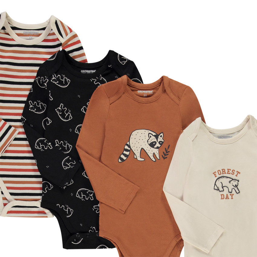 Lot de 7 bodies manches longues animaux pour bébé garçon avec ouvertures différentes selon l'âge 