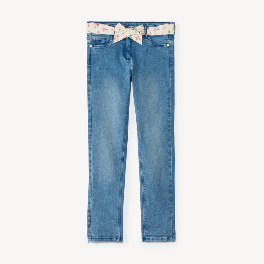 Jean slim fille avec ceinture en tissu