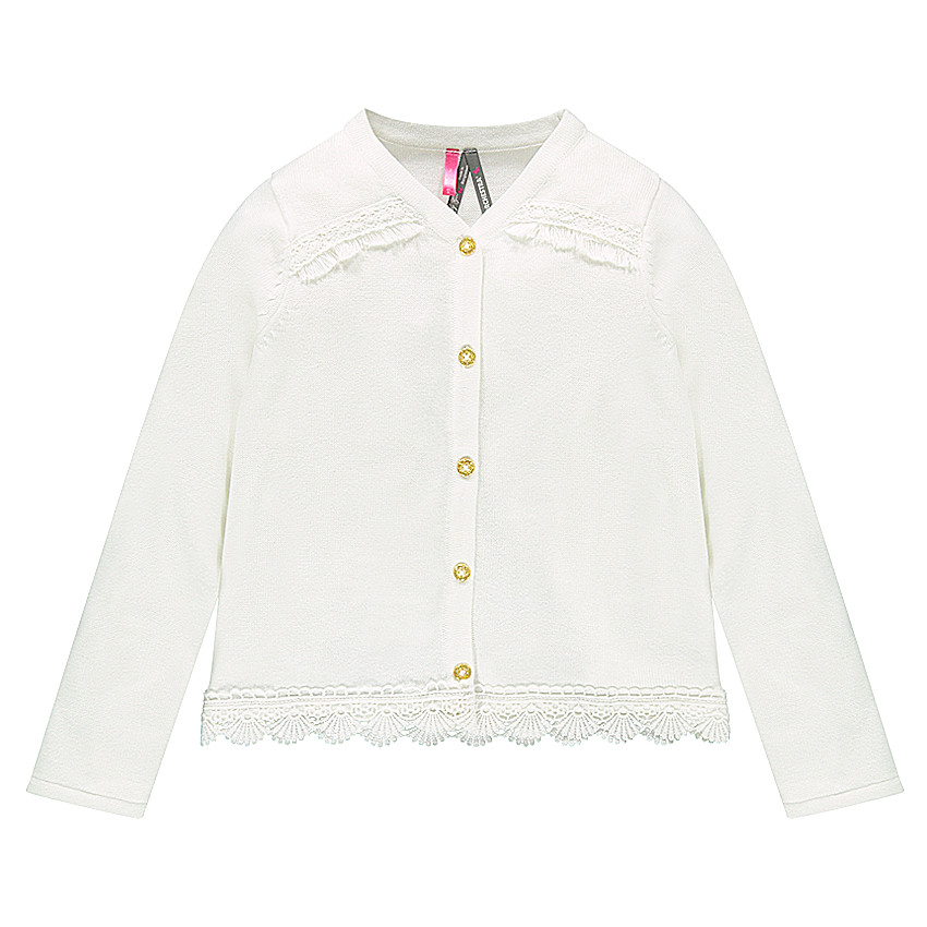 Gilet en tricot fin avec crochet et pompons 