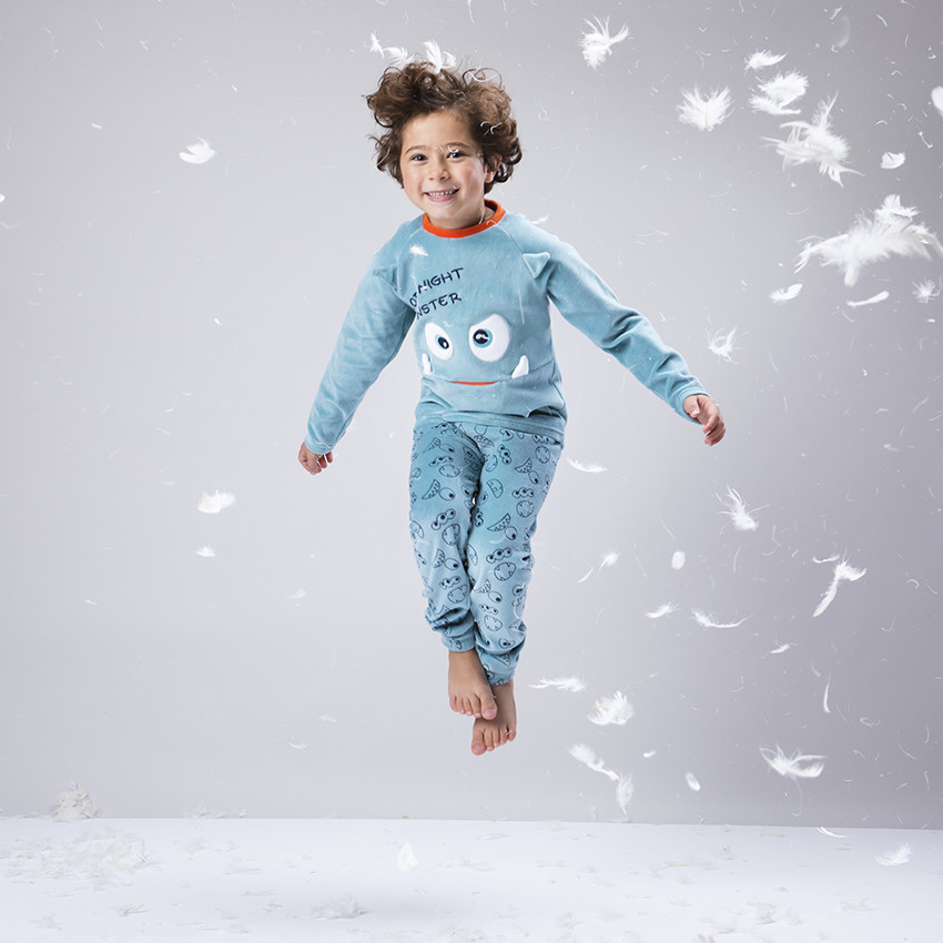 Pyjama en velours motif monstre en relief pour garçon 