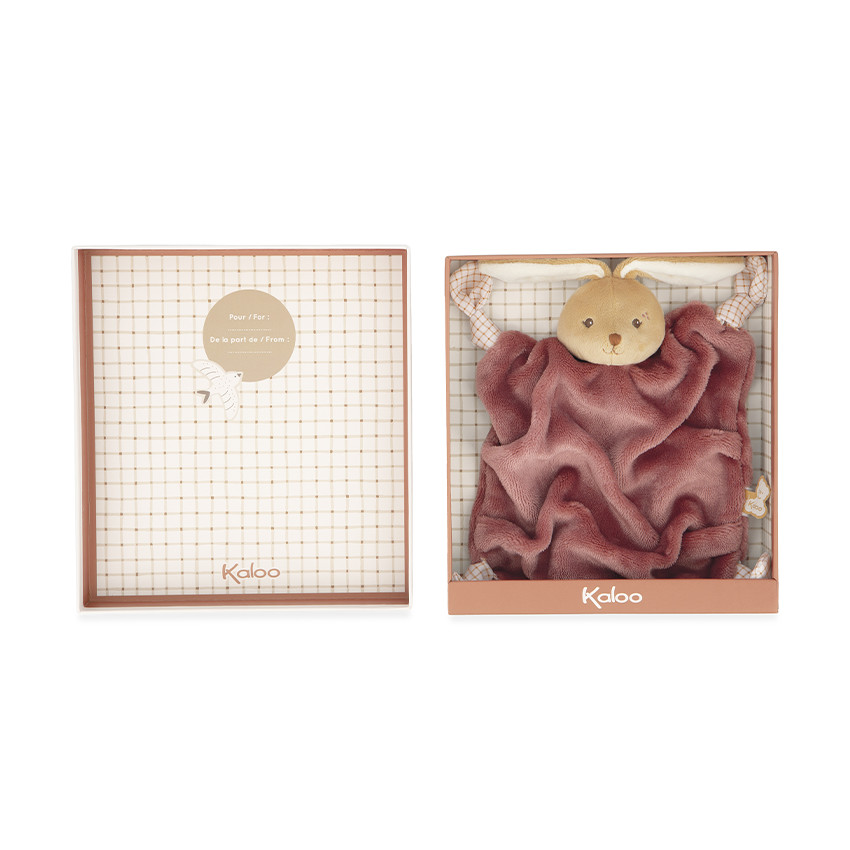 Doudou plat carré lapin bordeaux 